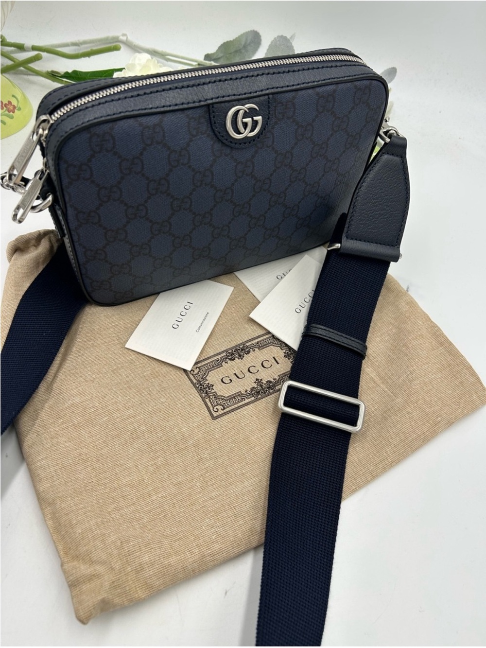Unisex Gucci black/Navy GG Ophelia Supreme Camera Bag - Picture 9 of 11
